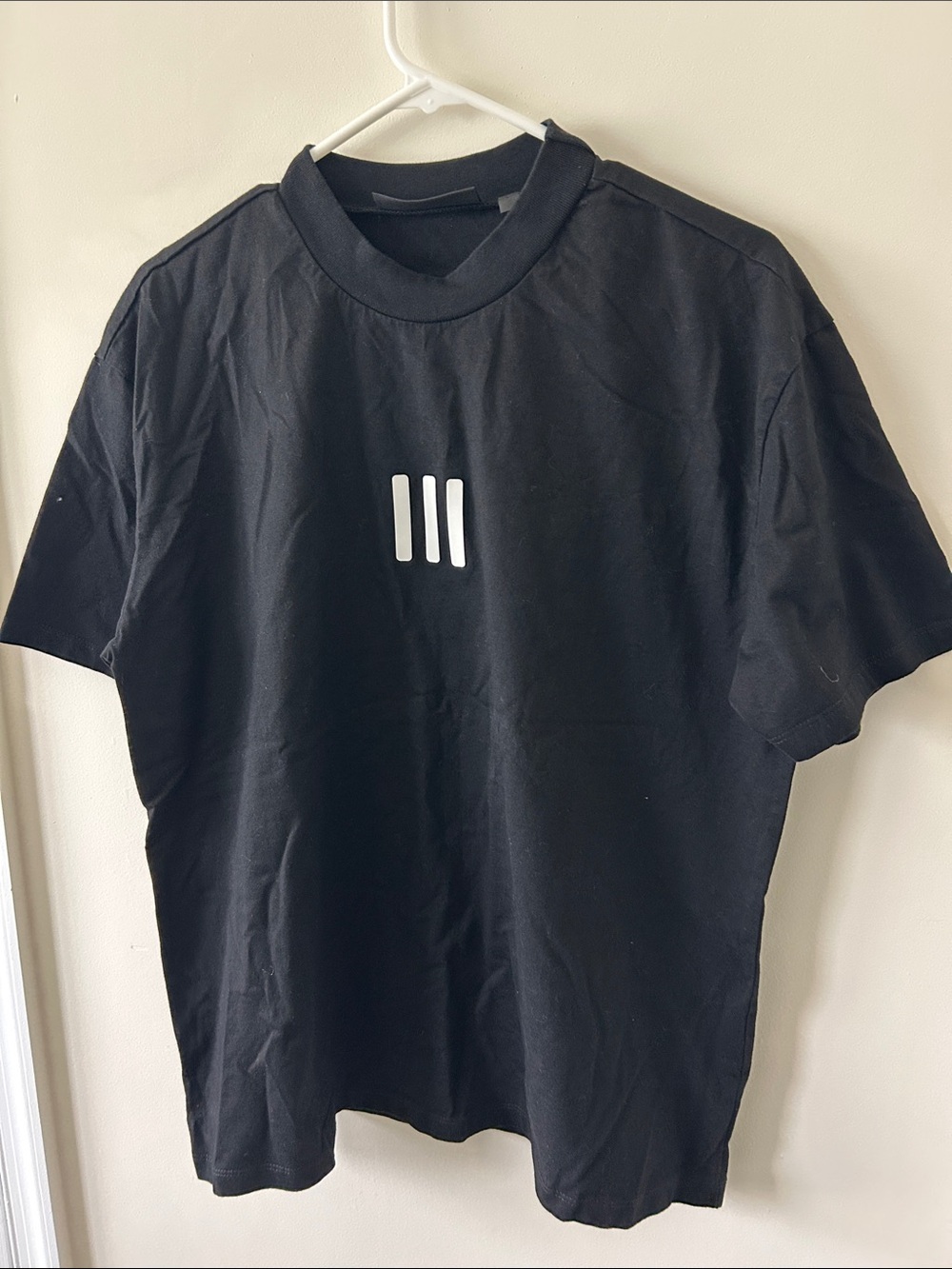 Essentials Black Short-Sleeve Tee with White Triple Stripe